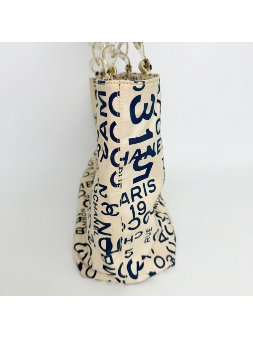 Chanel Logo Mania Typography Tote Canvas Ivory Vintage - Picture 7 of 16